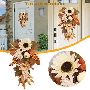 Decoratieve bloemen herfstkransen deur kleine pompoen muur familie Thanksgiving decoraties krans raam zuignappen