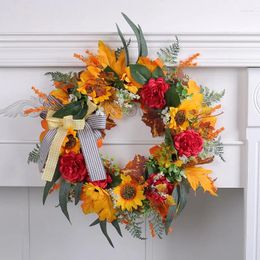Couronnes d'automne de fleurs décoratives pour porte d'entrée, couronne de 17.72 pouces avec hortensia et baies rouges, automne et noël d'intérieur