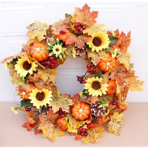 Couronnes d'automne de fleurs décoratives pour porte d'entrée 20 pouces couronne de citrouille d'automne grande récolte extérieure Thanksgiving Halloween Decor
