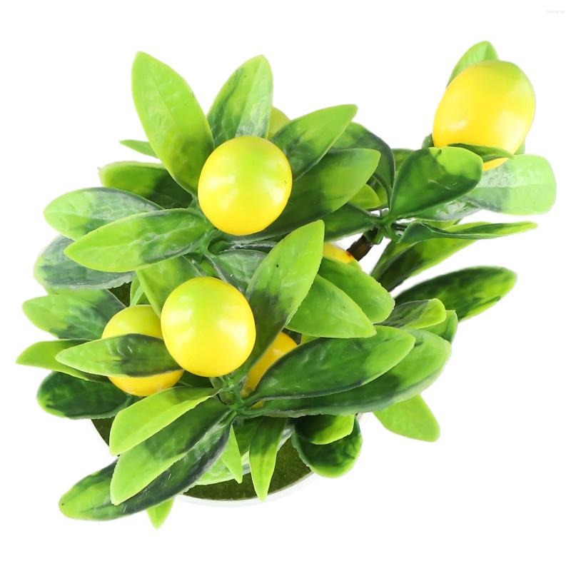 Dekorativa blommor Falskt växt Konstgjord citrontree Plastdiameter 18cm bleknar inte grön höjd 24 cm Icke-giftigt miljövänligt