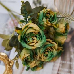 Fleurs décoratives fausses pivoines vertes rouges, plantes artificielles pour décorer le jardin de la maison, bonsaï, hortensia Quercus