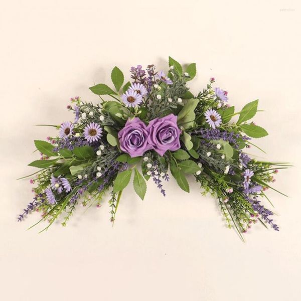 Couronne de fleurs décoratives fantaisie, ornement Flexible, couleur résistante, pour porte d'entrée, Rose en fausse soie vive