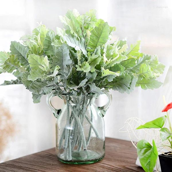 Flores decorativas Planta artificial de moda 10 piezas Hojas verdes Hoja de bellota DIY Hogar Jardín Decoración de fiesta Estilo Ins Pografía Accesorios falsos