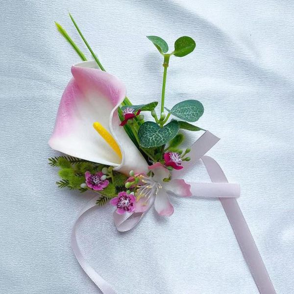 Fleur artificielle de main de corsage de poignet de mode de fleurs décoratives avec le retour de ruban pour le mariage