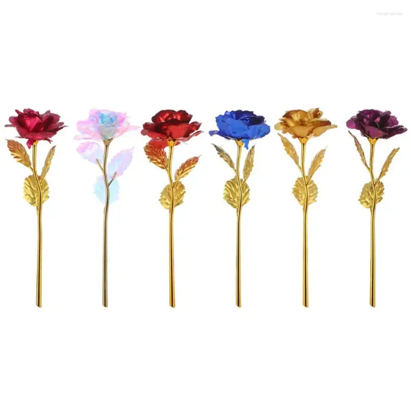 Flores decorativas Moda Regalos románticos para amantes Boda Bañado Tallo largo 24K Hoja de oro Flor rosa Regalo del día de San Valentín Artesanía