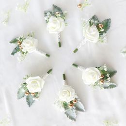 Fleurs décoratives Faux mariage artificiel épingles de corsage blanc rose marié boutonnière boutonnière broche fleur accessoires de mariage