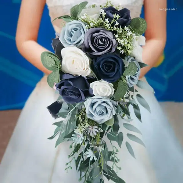 Flores decorativas, tallos de flores de alambre de púas de imitación para jarrón, ramos de boda elegantes, ramo de flores hecho a mano con rosas para novia