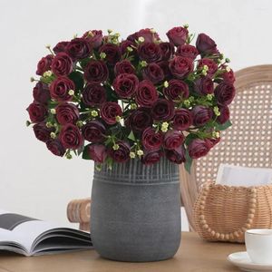 Fleurs décoratives fausse décoration florale branche de rose artificielle réaliste avec tige 10 fleur de tête pour la fête de mariage à la maison réutilisable