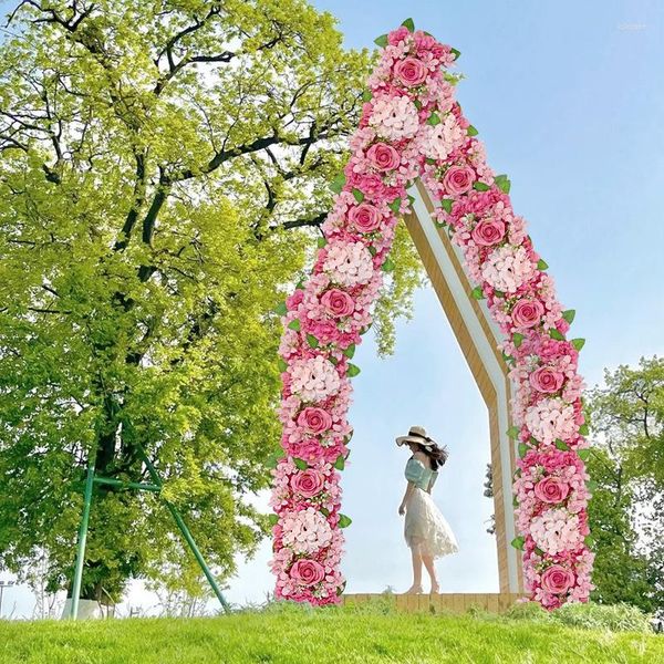 Fleurs décoratives fausses longues fleures rose rose pièce maîtresse de porte arcte de la soie bande-annonce de mariage arrangement floral nappe