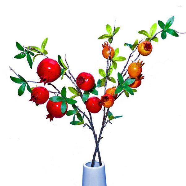 Flores decorativas Plantas de imitación 2 piezas de 26 pulgadas de largo para ramas de granada Decoración del hogar verde falso Oficina Patio Ventanas Restaurante Miércoles