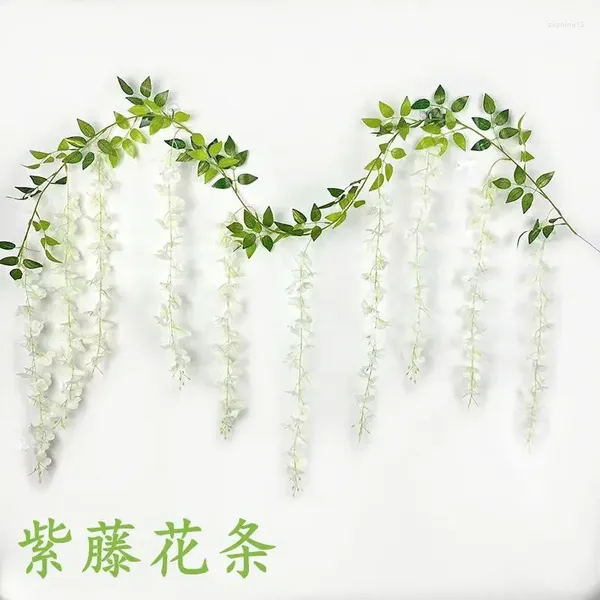 Flores decorativas Plantas falsas Vina de seda blanca Garland Artificial Hanging Wisteria para la pared Boda Decoración de la casa Ratán