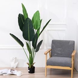 Fleurs décoratives Faux palmier en pot 105cm/41 '', bananier artificiel avec base en ciment pour la maison, le bureau, le salon, décoration minimaliste