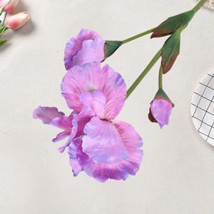 Decoratieve bloemen faux zijden iris tak kunstmatig met ijzeren draad elegante groene bladeren voor huis binnen