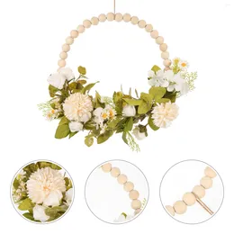Guirlande de fleurs décoratives en fausses perles de bois, couronne de porte d'entrée, couronnes décoratives pour mariage en intérieur