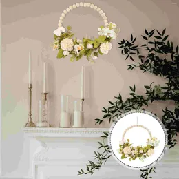 Fleurs décoratives fausses bois perle guirlande couronne de mariage pour mur suspendu