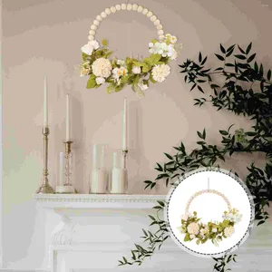 Decoratieve bloemen Faux houten kraal slingersgrens bruiloft krans voor muurhangende prop eucalyptus decor zijden doek houten veer