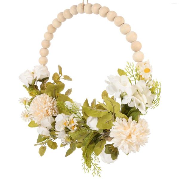 Flores decorativas Faux Wood Bead Garland Guadería artificial Boda Flores Flores Farmhouse Puerta colgante para plantas de decoración colgantes de pared