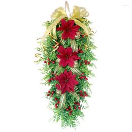 Decoratieve bloemen feliz navidad hangen kerstkrans kerstmis ornamenten hanger kunstmatig