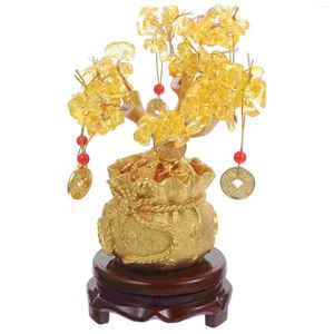 Fleurs décoratives Fengshui arbre doré Citrine pierres précieuses pierre naturelle Fortune chinois richesse Figurine pour bureau maison