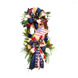 Decorative Flowers Festival Pendant Delicate Multicolor Bow-Knot Home Supply Artificial Wreath Star Patriotic