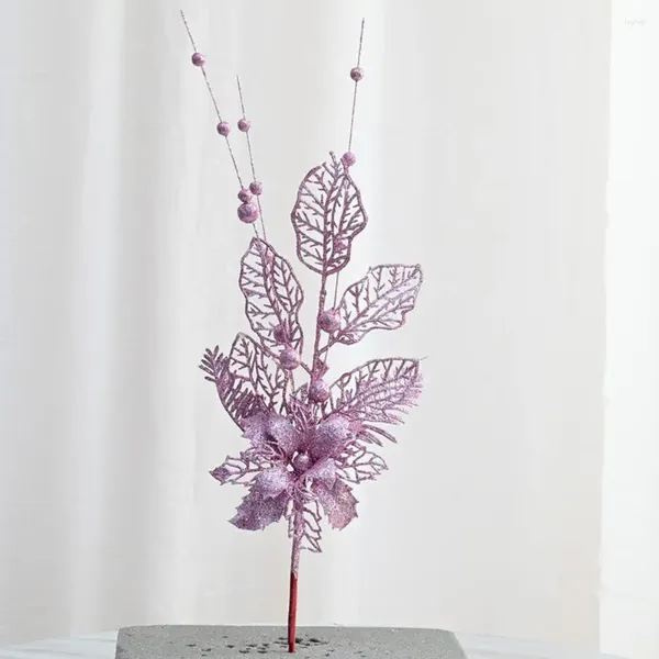 Fleurs décoratives Feuilles de plastique festives étincelantes scintillantes brillantes à baies creux de Noël décoration de fête de mariage avec artificiel