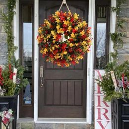 Couronne de fleurs décoratives en plastique, guirlande de porte d'entrée de noël pour fête de mariage, décoration de la maison, thèmes d'automne et d'hiver