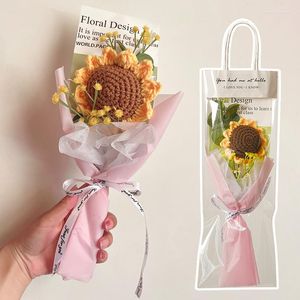 Decoratieve bloemen Afgewerkt gehaakt bloemboeket Handgeweven Zonnebloem Bruiloft Decor Zelfgemaakte Leraar Moederdag Cadeau