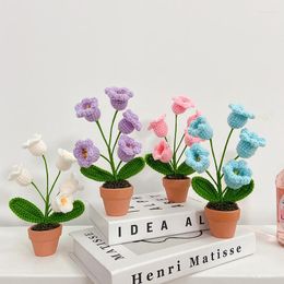 Fleurs décoratives finies fleur tissée à la main fait maison Crochet tricoté immortel artificiel plante en pot balcon décor de bureau