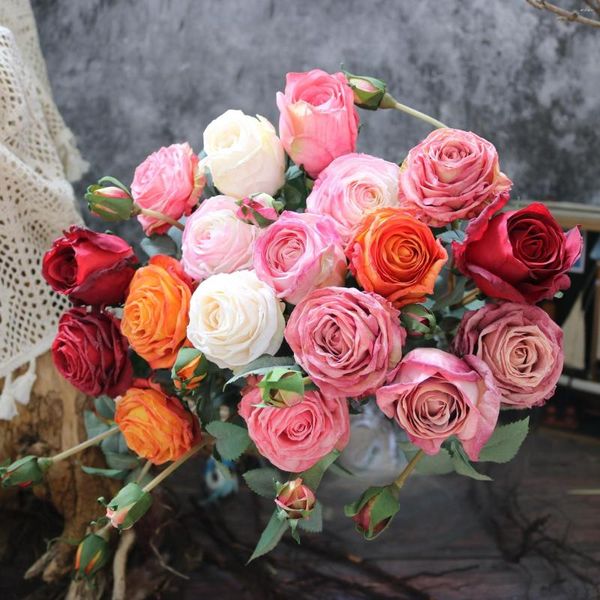 Roses décoratives rôties au feu, fausses fleurs artificielles simples, accessoires de décoration pour mariage, pour la maison, pour la saint-valentin, pour salle de fleurs