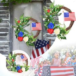 Fleurs décoratives drapeau indépendance jour de rotin rotin garland pendante pendante décoration de maison de la maison de la maison fermelle en bois couronne