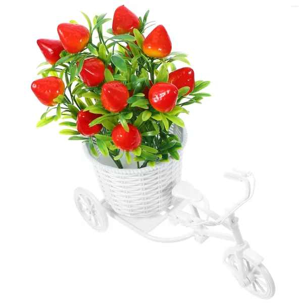 Fleurs décoratives plante en pot de fausse fraise avec vélo de mariage de bouquet de bouquet décor pour simulation Ornement des plantes artificielles