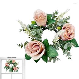 Flores decorativas Anillos de velas florales de 8 pulgadas Corona de rosas Pilares Faux Kitchen Gabinet Wraaths para Spring Farmhouse