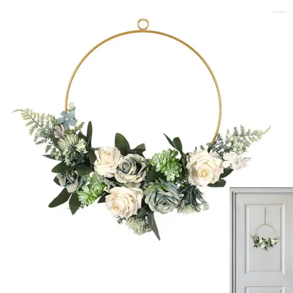 Cerceau de fleurs décoratives, couronne de printemps et d'été avec feuilles vertes pour porte d'entrée, fenêtre, décor de ferme