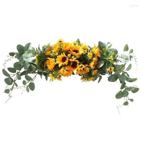 Flores decorativas, botín Floral, guirnalda de eucalipto de girasol Artificial, guirnalda hecha a mano para espejo, puerta de fiesta de boda en casa