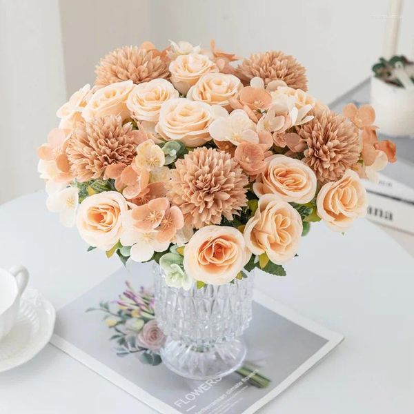 Flores decorativas Flores Artificiales 6 cabezas de peonía escandinava, hortensia de rosa falsa para boda, decoración del hogar, decoración de jardín al aire libre
