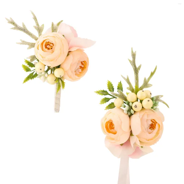 Fleurs décoratives Florom 2pcs Rose Boutonnières pour hommes Groom Grooms Prom Prom