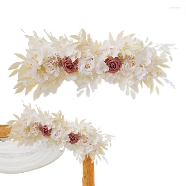 Flores decorativas Flor Arco Decoración Swag Pared Rosa artificial Floral para boda Silla Cenador Ceremonia