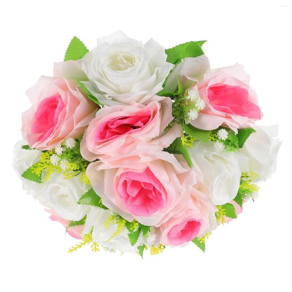Bouquet de boules de fleurs décoratives, colonne de Table artificielle, couronne de plomb de route, fausses roses en plastique, décoration de maison