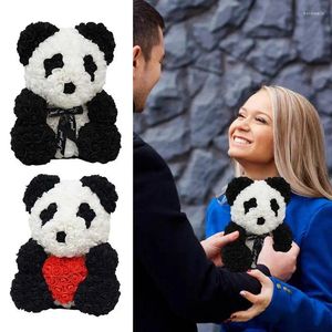 Decoratieve bloemen bloem beer 9,84 inch kunstmatige roos panda met strik / hart decor handgemaakte pop voor Valentijnsdag 2023