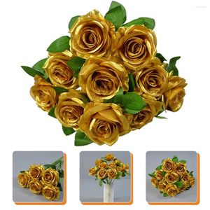 Fleurs décoratives Bouquets de fleurs artificielles or Rose Vase remplisseurs centres de Table Table à manger fausse décoration de mariage