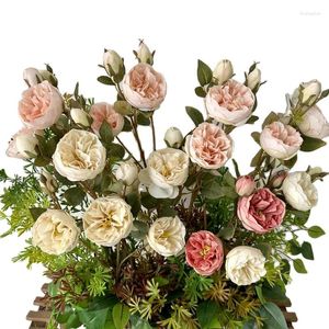 Flores decorativas Ramos de flores Rosas falsas Seda artificial a granel para florero Vintage Boda Hogar Boho Nupcial Dama de honor Realista Pa