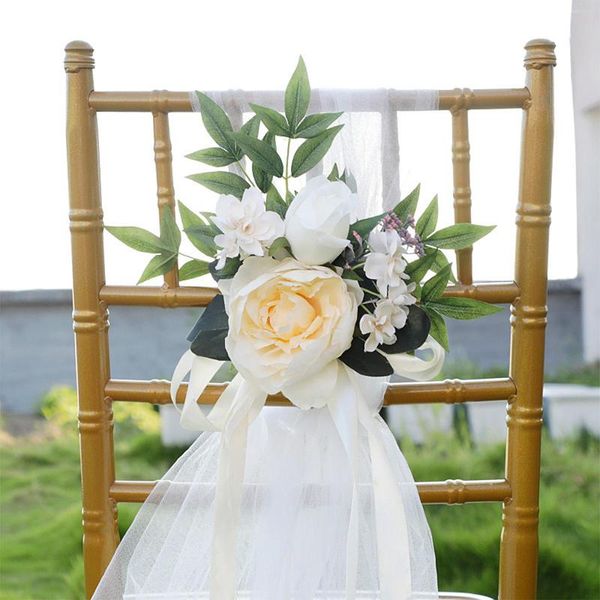 Fleurs décoratives chaise de fleurs chaise de mariage couverture de décoration de mariage rose Pographie de crème extérieure émulation artificielle roses artificielles ornement