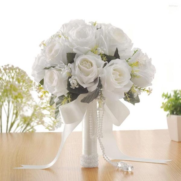 Fleurs décoratives fleur montage cristal mariée artificielle Roses soie Bouquet mariage demoiselle d'honneur décor à la maison Rose guirlande