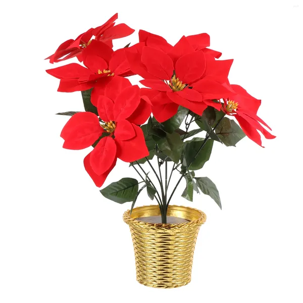 Fleurs décoratives Pots de fleurs décoration de noël accessoires de fête de noël Faux Poinsettia carthame artificielle