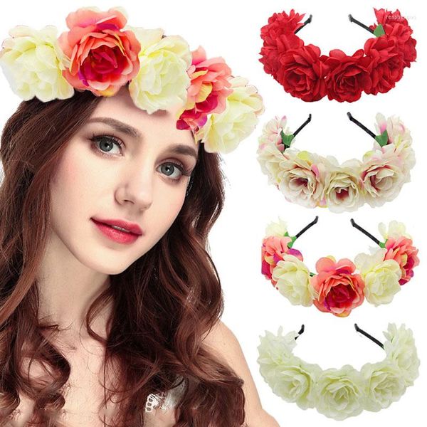 Fleurs décoratives fleur princesse bandeau femme mariée coiffure rose floral garland couronne plage band accessoires de mariage