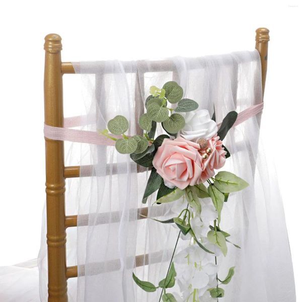 Flores decorativas Juego de flores Silla de fiesta al aire libre Decoración de tela de seda artificial Hebilla púrpura con banquete de boda