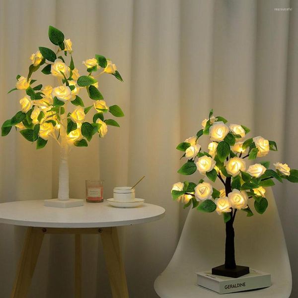 Flores decorativas Lámpara de mesa de flores Atmósferas románticas Luz de escritorio Dormitorio Decoración de noche Iluminación Arte con pilas