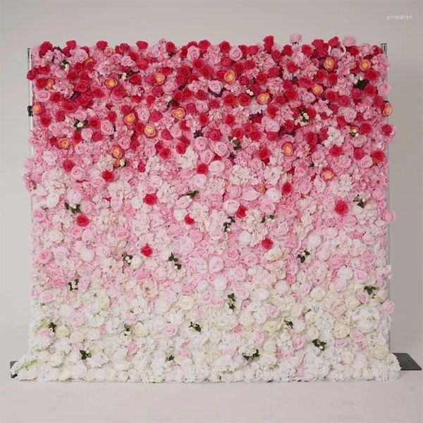 Mur de fleurs décoratif en tissu rose et blanc, dégradé, rideau à enrouler, arrière-plan Floral, décoration pour proposition de fête de mariage