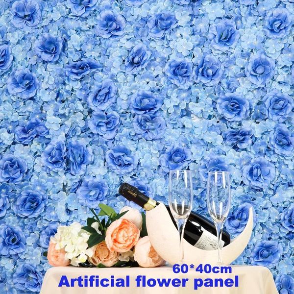 Fleurs décoratives Panneaux muraux de fleur Panneaux artificiels pour la fête Décoration de mariage décor de douche nuptiale Plantes florales de soie bleue