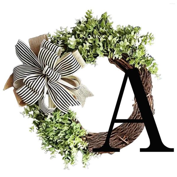 Couronne de fleurs décoratives créative avec nœud, 26 lettres, décoration extérieure de cour (lettres A-Z)